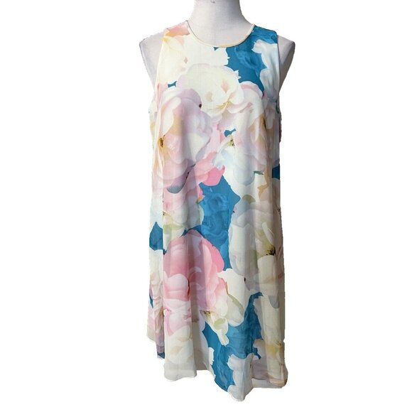 Calvin Klein Dress 12 Sleeveless Flowy Blush Floral Stretch Career Church NEW - Picture 3 of 13